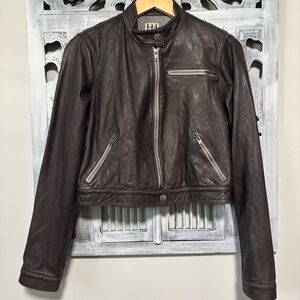 Haute Hippe Dark Gray Leather Crop Moto Full Zip Jacket
